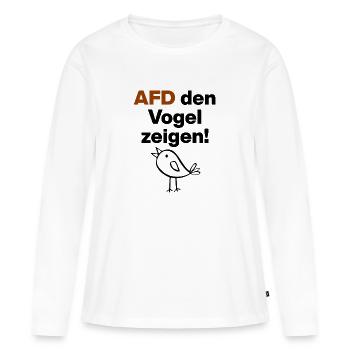 AFD den Vogel zeigen! NIE WIEDER, NO NZS, NO AFD - Frauen Premium Bio Langarmshirt - Weiß - Vorne - Julia (174cm)