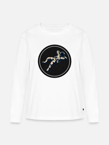 Schwebender Astronaut im Sternenkreis - Frauen Premium Bio Langarmshirt - Weiß