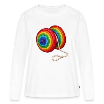 Buntes Jo-Jo – Stickmotiv Optik  - Frauen Premium Bio Langarmshirt - Weiß - Vorne - Julia (174cm)
