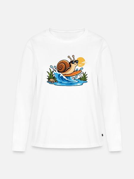 Surfing Snail - Frauen Premium Bio Langarmshirt - Weiß