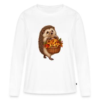 Igel beim Pilzsammeln - Frauen Premium Bio Langarmshirt - Weiß - Vorne - Julia (174cm)