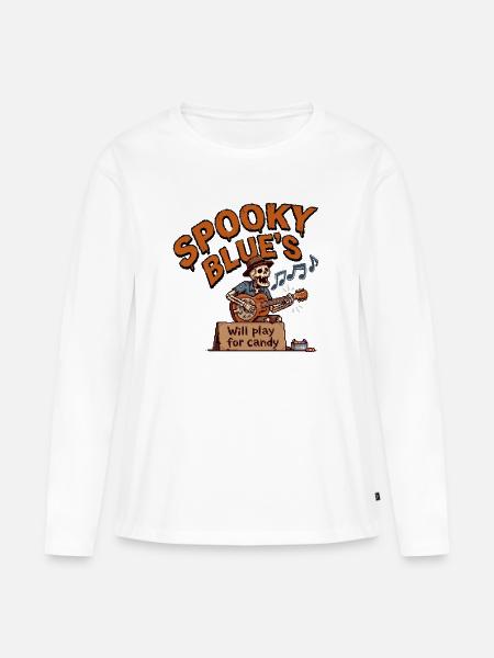 Skelettgitarrist Blues Pixel Art Halloween. - Frauen Premium Bio Langarmshirt - Weiß