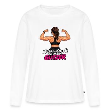 Muskelkater ist mein Glitzer -Damen Fitness Outfit - Frauen Premium Bio Langarmshirt - Weiß - Vorne - Julia (174cm)