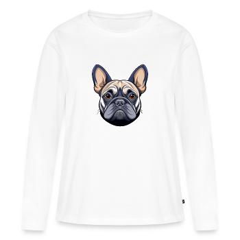 Französischer Bulldoggenkopf - Frauen Premium Bio Langarmshirt - Weiß - Vorne - Julia (174cm)