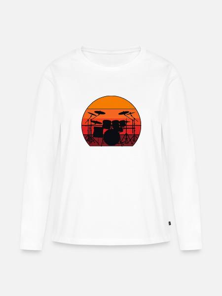 Schlagzeug Sonnenuntergang - Frauen Premium Bio Langarmshirt - Weiß