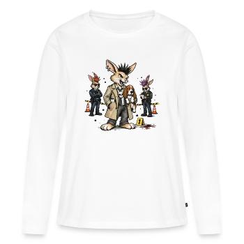Bunny Punk: Hase Gangsterjäger im Trenchcoat - Frauen Premium Bio Langarmshirt - Weiß - Vorne - Julia (174cm)