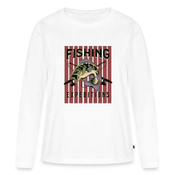 Fishing Expedition – Vintage Hecht für Angler - Frauen Premium Bio Langarmshirt - Weiß - Vorne - Julia (174cm)