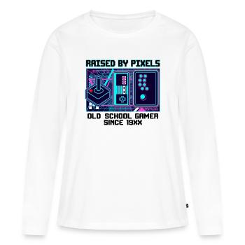 Raised By Pixels – Old School Gamer - Frauen Premium Bio Langarmshirt - Weiß - Vorne - Julia (174cm)