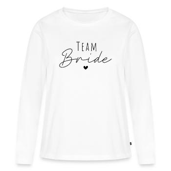 Équipe Mariée écrite à la main - T-shirt manches longues Premium bio Femme - blanc - Devant - Julia (174cm)