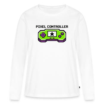 Pixel Controller Logo Grafik - Frauen Premium Bio Langarmshirt - Weiß - Vorne - Julia (174cm)