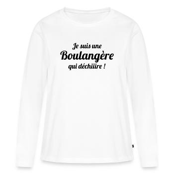 Boulanger / Boulangerie / Métier / Job - T-shirt manches longues Premium bio Femme - blanc - Devant - Julia (174cm)