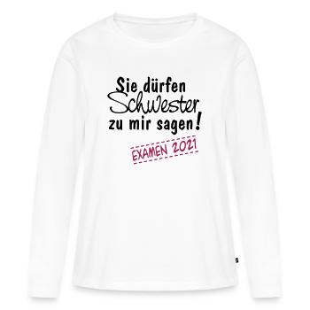Schwester 2021 - Frauen Premium Bio Langarmshirt - Weiß - Vorne - Julia (174cm)