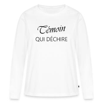 T-shirt Humour Témoin Qui Déchire Mariage - T-shirt manches longues Premium bio Femme - blanc - Devant - Julia (174cm)