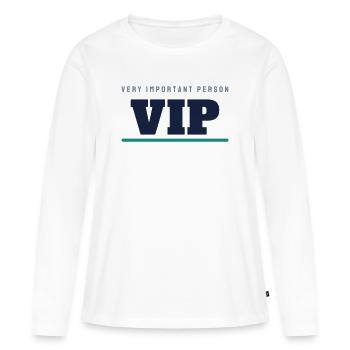 VIP College Lettering - Fête de l’équipe invitée d’honneur - T-shirt manches longues Premium bio Femme - blanc - Devant - Julia (174cm)