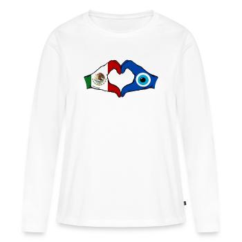 Drapeau du Nazar du Mexique Mains en forme de cœur - T-shirt manches longues Premium bio Femme - blanc - Devant - Julia (174cm)