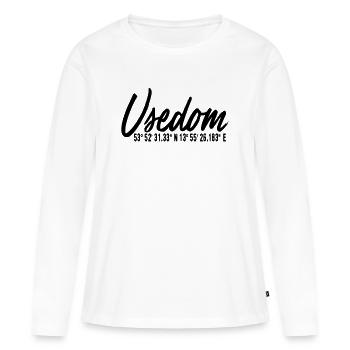Chemise de l’île d’Usedom - T-shirt manches longues Premium bio Femme - blanc - Devant - Julia (174cm)