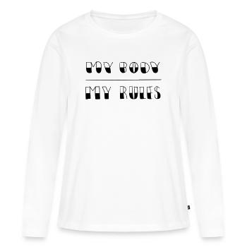Mon corps - Mes règles - T-shirt manches longues Premium bio Femme - blanc - Devant - Julia (174cm)