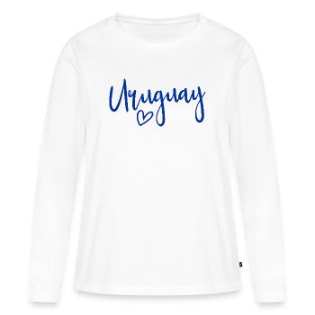 Cœur Uruguay Femmes Amour Uruguay - T-shirt manches longues Premium bio Femme - blanc - Devant - Julia (174cm)