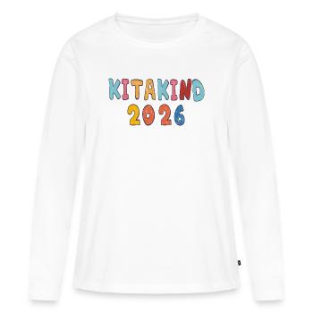 Kita Kind 2026  - Frauen Premium Bio Langarmshirt - Weiß - Vorne - Julia (174cm)