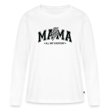 Maman toute la journée - T-shirt manches longues Premium bio Femme - blanc - Devant - Julia (174cm)