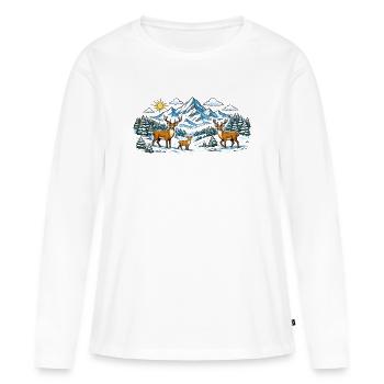 Berge Wald Reh Panorama - Frauen Premium Bio Langarmshirt - Weiß - Vorne - Julia (174cm)