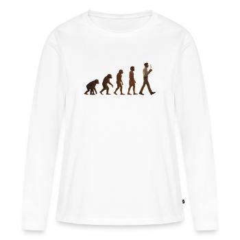 Parcours évolutif : Du singe à l’homme buveur de café - T-shirt manches longues Premium bio Femme - blanc - Devant - Julia (174cm)