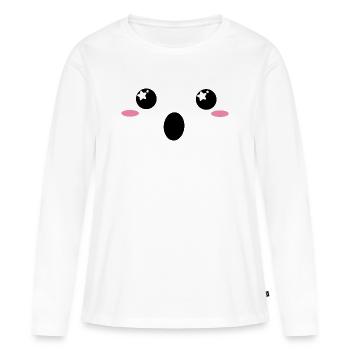 "Wow" Kawaiigesicht  - Frauen Premium Bio Langarmshirt - Weiß - Vorne - Julia (174cm)