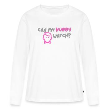 Mon mari peut-il regarder ? - T-shirt manches longues Premium bio Femme - blanc - Devant - Julia (174cm)