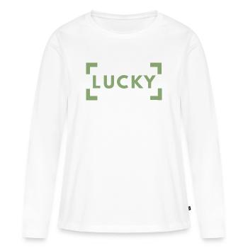 Lucky Typography Green Minimalist - Women's Premium Organic Long Sleeve Shirt - white - Front - Julia (174cm)
