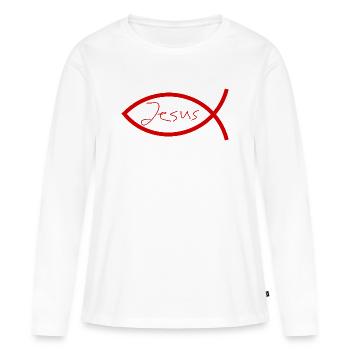 Jésus poisson Ichthys poisson poisson poisson - T-shirt manches longues Premium bio Femme - blanc - Devant - Julia (174cm)