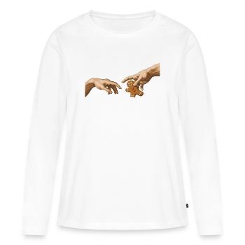 Biscuits en pain d’épices – La Création – Weihn drôle - T-shirt manches longues Premium bio Femme - blanc - Devant - Julia (174cm)