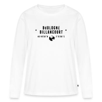 Boulogne Billancourt GPS-Koordinaten Globus - Frauen Premium Bio Langarmshirt - Weiß - Vorne - Julia (174cm)