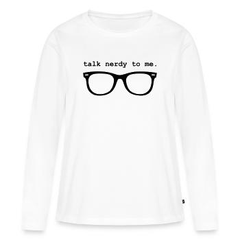 Geek - TALK NERDY TO ME. - T-shirt manches longues Premium bio Femme - blanc - Devant - Julia (174cm)