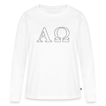Alpha Omega Minimal Line Art - T-shirt manches longues Premium bio Femme - blanc - Devant - Julia (174cm)