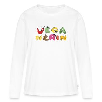 Lettres végétaliennes colorées de légumes - T-shirt manches longues Premium bio Femme - blanc - Devant - Julia (174cm)