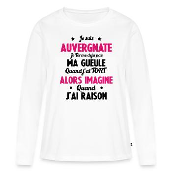 Je suis Auvergnate - Je ferme pas ma gueule - T-shirt manches longues Premium bio Femme - blanc - Devant - Julia (174cm)