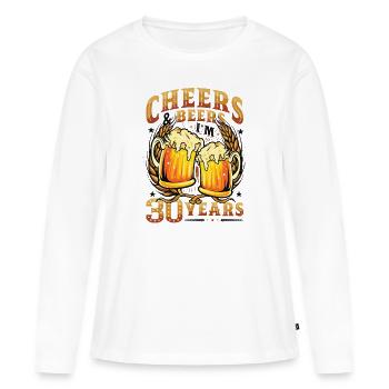 Acclamations et bière J’ai 30 ans - T-shirt manches longues Premium bio Femme - blanc - Devant - Julia (174cm)