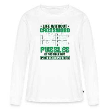 Mots croisés Amateurs de mots croisés - T-shirt manches longues Premium bio Femme - blanc - Devant - Julia (174cm)