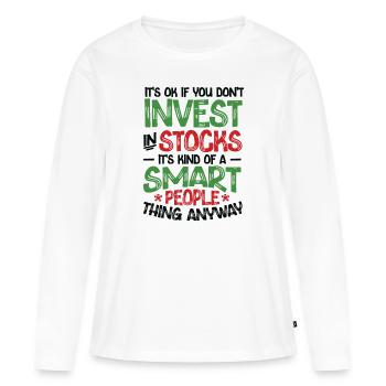 Les actions sont pour les gens intelligents Marché boursier - T-shirt manches longues Premium bio Femme - blanc - Devant - Julia (174cm)