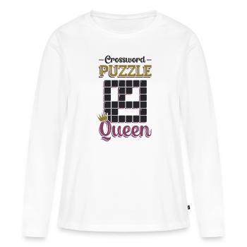Mots croisés Queen Mots croisés Puzzle - T-shirt manches longues Premium bio Femme - blanc - Devant - Julia (174cm)