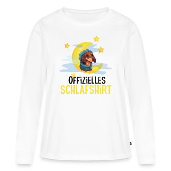 Offizielles Schlafshirt Hunde Dackel Mond - Frauen Premium Bio Langarmshirt - Weiß - Vorne - Julia (174cm)