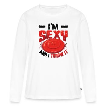 Je suis sexy et je le jette - T-shirt manches longues Premium bio Femme - blanc - Devant - Julia (174cm)