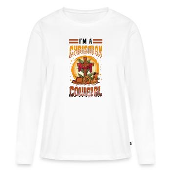 Rodéo religieux - T-shirt manches longues Premium bio Femme - blanc - Devant - Julia (174cm)