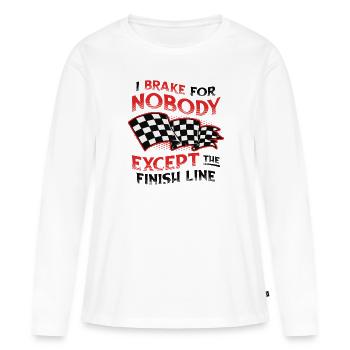 Je ne freine pour personne sauf la ligne d’arrivée - T-shirt manches longues Premium bio Femme - blanc - Devant - Julia (174cm)