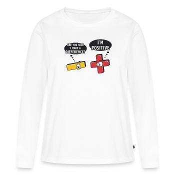 Signes moins et plus, jeu de mots mathématiques - T-shirt manches longues Premium bio Femme - blanc - Devant - Julia (174cm)
