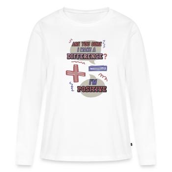 Signes moins et plus, jeu de mots mathématiques - T-shirt manches longues Premium bio Femme - blanc - Devant - Julia (174cm)