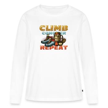 Klettern, Erobern, Wiederholen, Bergsteigern - Frauen Premium Bio Langarmshirt - Weiß - Vorne - Julia (174cm)