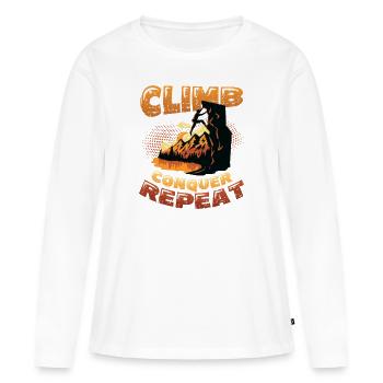 Klettern, Erobern, Wiederholen, Bergsteigern - Frauen Premium Bio Langarmshirt - Weiß - Vorne - Julia (174cm)