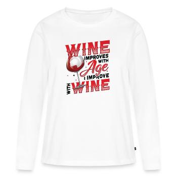 Le vin s’améliore avec l’âge - T-shirt manches longues Premium bio Femme - blanc - Devant - Julia (174cm)