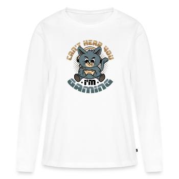 Je ne t’entends pas, je joue - T-shirt manches longues Premium bio Femme - blanc - Devant - Julia (174cm)